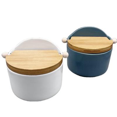 China Microwavable Ceramic Bamboo Spice Drawers Sugar Bowl Spice Bowl Lid for Home and Kitchen - Modern Design for sale