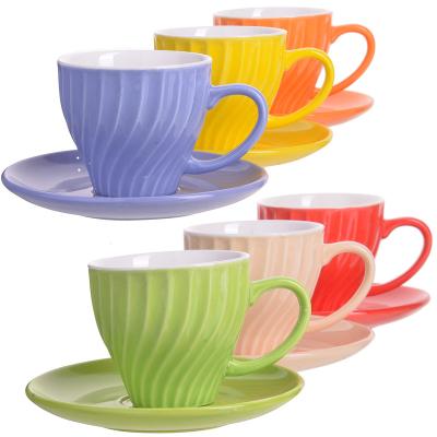 China CLASSIC Glazed Coffee Cup with Espresso Saucer Glazed Ceramic Coffee Cup with Saucer Porcelain Espresso Coffee Set/Tea Set Cup of 6 for sale