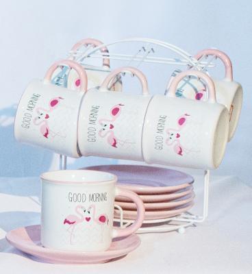 China High Quality Stocked Kitchenware Coffee Set Milk Water Cup Mug For Flamingo Design for sale