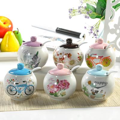 China Sale Microwavable Whole Kitchen Ceramic Spice Jar Seasoning Canister Set for sale