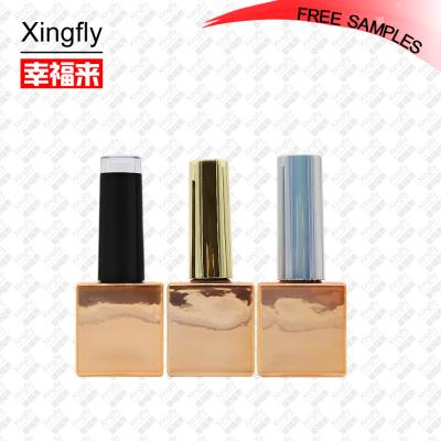 China Anti-drip. Square 10ml Gold Electroplating Bottle Empty Glass UV Gel Nail Polish Bottle With Brush And Cap for sale