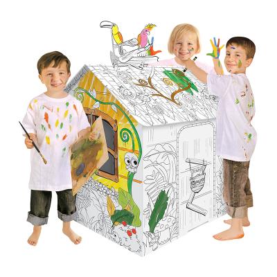 China Sustainable Jungle House DIY Doodle 3D Craft Cardboard Paper Play House For Kids for sale