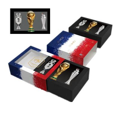 China Home Custom Mini French Football Team Trophy Set 2022 Silver Gold Box Gold Resin World Football Trophy for sale