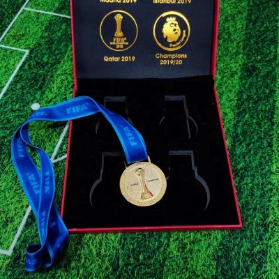 China Custom Collector Gold Football Medals Set Box Sport Football Metal Metal With Ribbon for sale