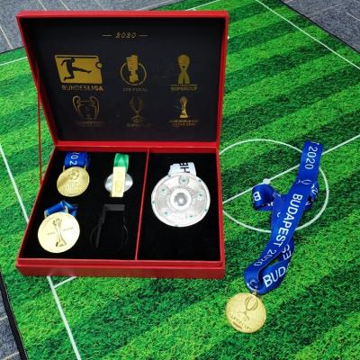 China Custom Collector Football Soccer Medal Set With Ribbon Champion Metal Medal Gift Box for sale