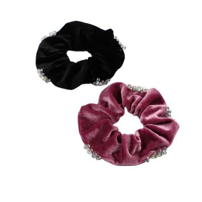 China New Design Hair Tie Pouch Velvet Bag Ponytail Holder Solid Color Soft Solid Color Women Scrunchies With Zipper for sale