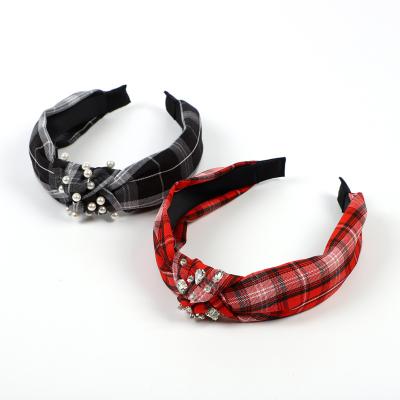 China Wholesale Custom Made Soft High-end Plaid Fabric Bow Headband Ladies All-match Wool Headband Headwear for sale