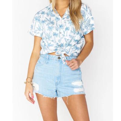 China Latest Design Women Summer Boho Shirts Anti-pilling Lapel Printed Shirts For Women for sale