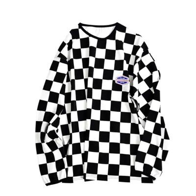 China 2022 QUICK DRY New Style 100% Cotton Jacquard Knit Sweatshirt Mens Crewneck Checkerboard Pattern Oversized Sweatshirt for sale