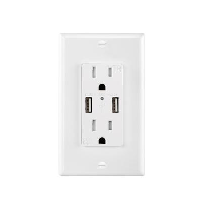 China Residential / General Purpose 125V 15A Electric Power Wall Outlet With USB Quick Charging Outlet for sale