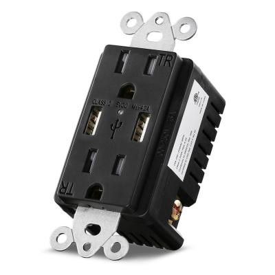 China Residential / General Purpose Factory ETL Listed Black 125V 15A Power Outlet With USB Charger for sale