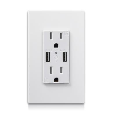 China Residential / General Purpose US Standard Wall Outlet 125V 15A USB Without Screw Wall Plate for sale