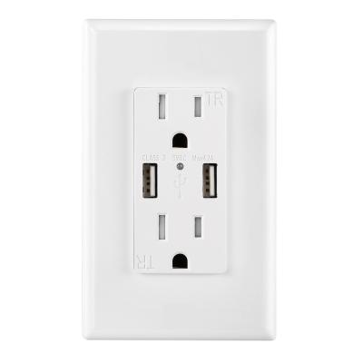 China Residential / General Purpose ETL Listed America Standard 125V 15A In Wall USB Power Outlet With No Screws Wall Plate for sale