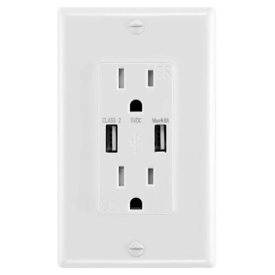 China CETLus Residential Standard UL498 / General Purpose Listed Duplex Heavy Duty Tamper 4.8A USB Wall Outlet Receptacles Quick Charge 15A for sale