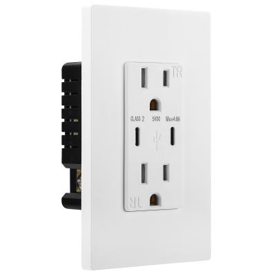 China Hooanke Residential / General Purpose 5V 4.8A In Wall Outlet With Two Type C USB Charging Ports for sale