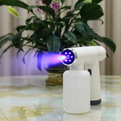 China Garden Spray Alcohol Nano Disinfect Fog Mist Portabl Sprayer Gun No Cable Wireless Design 15W Anion Disinfents Blue Light Refill Spray New for sale