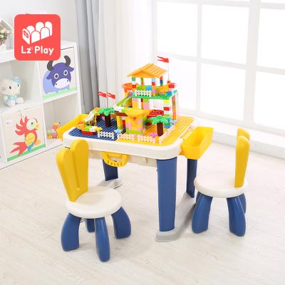 China LZplay multifunctional building toy plastic building blocks table large plastic particleboard building block table for kids for sale