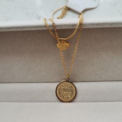 China Personalized High Quality Hiphop NANA Stainless Steel Necklace, 18k Gold Plated Customize Double Coin Chains Necklace for sale