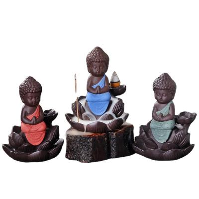 China Zen Mountain Water Home Sandalwood Chinese Creative Indoor Decor Censer Ceramic Censer Monk Backflow Incense Incense Cone Holder for sale