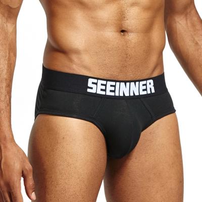 China Cotton Antibacterial Classic Black Men's Underwear Brief Shorts With Elastic Waistband Customized for sale