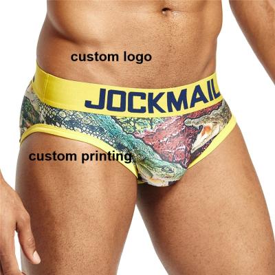China Custom Made LOGO Antibacterial Hot Fun Mens Playful Printed Briefs Sexy Underwear for sale