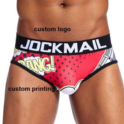 China Antibacterial novelty men's bikini brief fresh funny printed sexy underwear with customized logo waistband for sale