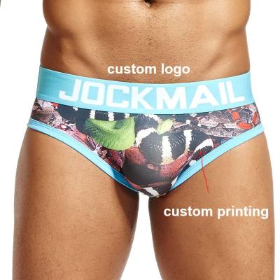 China Cuecas Sissy Playful Printed Sexy Gay Antibacterial Custom Logo Waistband Men's Briefs Custom Underwear for sale