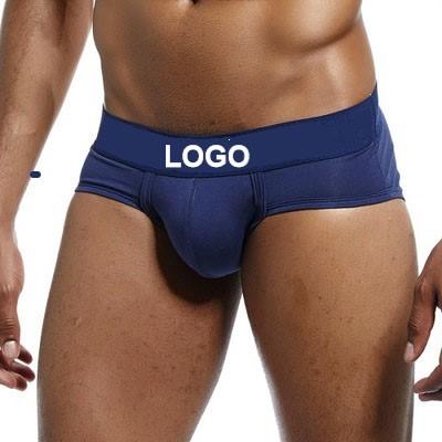 China Customized Sexy Blue Men's Elastic Waistband Briefs Cotton Antibacterial Underwear for sale