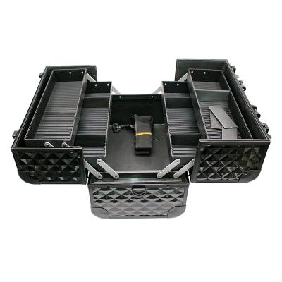 China Eco-friendly Professional Beauty Muti-function Makeup Train Case Aluminum with 6 Tier Tray and Brush Holder for sale