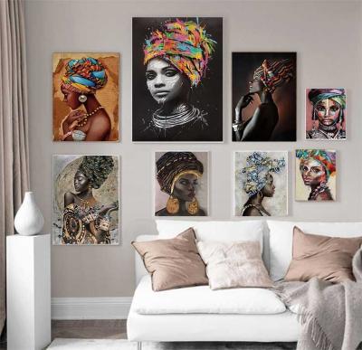 China Modern African Art Woman Painting Prints on Canvas Beauty Girl Scandinavian Posters Wall Art Picture oil Painting for Home Decor for sale