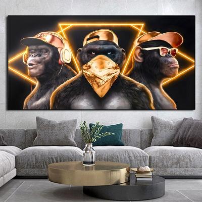 China Modern Funny Three Wise Cool Monkeys Wall Art Animal Posters and Prints Modern Picture HD Print Canvas Painting for Room Home Decor for sale