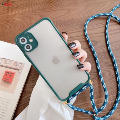 China Parchute Striped Lanyard Mobile Phone Case Full Wrapped Translucent Cell Phone Case For iPhone 12\11 for sale