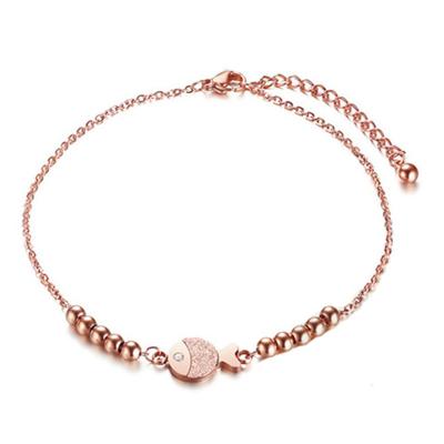 China Fashion New Stainless Steel Rose Gold Plated Fish Ball Charm Anklet Chain Women Pendant Jewelry Environmentally Friendly Link Chain Anklets for sale