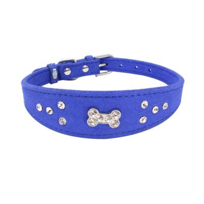 China New Design Pet Fashion Rhinestone Bone Leather Viable Dog Collar for sale