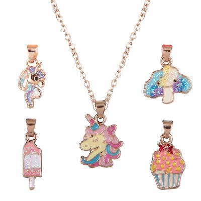 China Fashion Cute Wholesale Custom Charm 5 in 1 Enamel Cute Cartoon Unicorn Handmade Girls Kids Necklace Jewelry for sale