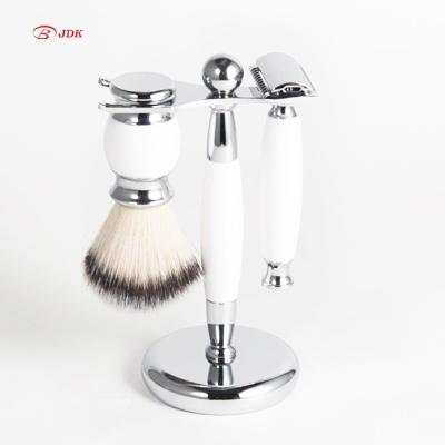 China Shaving Brush JDK Gift White Friendly White & Chrome Shave Brush Traditional Men Classic Shaving Kit for sale