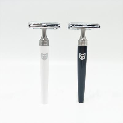 China Twin Blade Customize Logo High Quality Acrylic Plastic Handle Double-Edge Classic Safety Razor For Men Shaving for sale