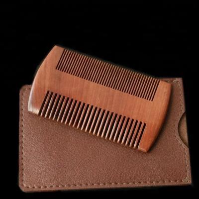 China Home Wide Sandalwood Beard Comb Tooth JDK Custom Logo With PU Pocket Beard Brush Comb for sale