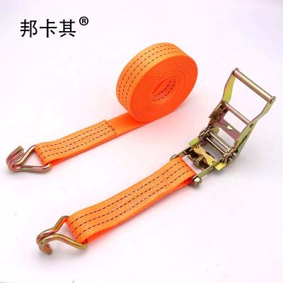 China Polyester 1.5inch Retractable Tie Downs Cargo Control White Ratchet Straps With 2000kgs Car Strap Ratchet Buckle Truck Straps for sale