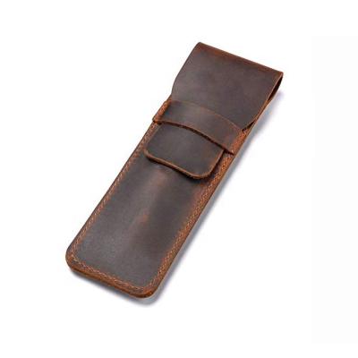 China GENUINE LEATHER Pencil Case Pouch Large with Double Zippers for Middle School College Collage Office Student Boys Girl for sale