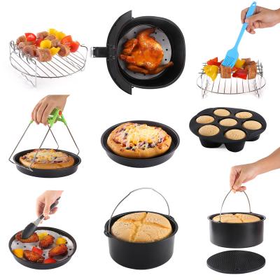 China Outdoor Non-Stick Metal Cooking Skewers Rack Reusable 7 Holes Silicone Cake Molds Liner Brown Air Fryer Tray Grill Pan Plate Accessories for sale