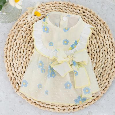 China Viable Cute Lapel Flowers Summer Spring Bow Dress Cat Large Dog Two Feet Skirt Clothes Pet for sale