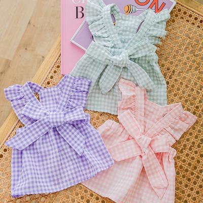 China Stored Flight Matcha Spring Skirt Hipidog/Plaid Summer Style Pet Clothing Direct Deal Small Sheath Plaid Bow Dress Dog Dress for sale