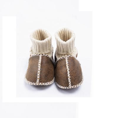 China Genuine Winter Fur Deodorization Sheepskin Brown Infant Baby Shoes Toddler Shoes Genuine Soft Sole Baby Booties for sale