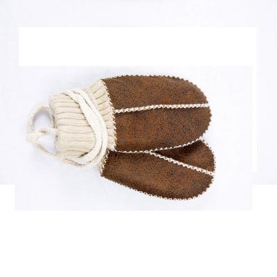 China Brown Warm Plain Sheepskin Winter Kids Mittens Fur Leather Children Hand Mittens Gloves for Girls and Boys for sale