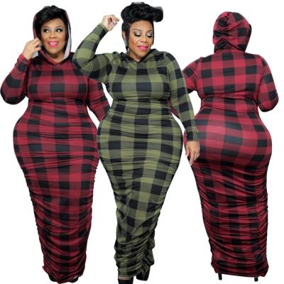 China New Arrival Anti-Static Plus Size Women Clothing Drop Control Print Hooded Long Sleeve Folds Long Dress for sale