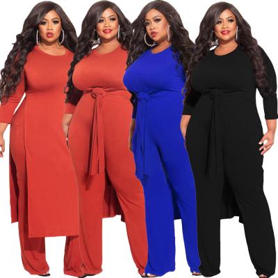 China 2022Fashionable QUICK DRY casual plus size women's clothing slit can be attached winter straight women's two-piece set for sale