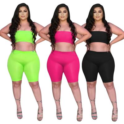 China Anti-wrinkle stretching products 2021 new arrivals women clothing solid color tube top two-piece shorts set summer plus size women clothing for sale