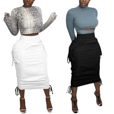 China 2021 New Arrival Wholesale Version Anti-Static Long Pockets Solid Color Bandage Fashion Clothing Women Skirts for sale