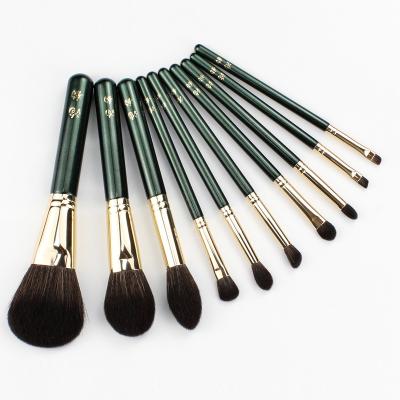 China Angular Blush Professional Can Customize 10 Green Series Cosmetic Brushes for sale